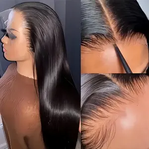 7*6 Lace Front Wig Long Straight Black Synthetic Wig Natural Hairline Heat Resistant Wigs For Women Daily Use
