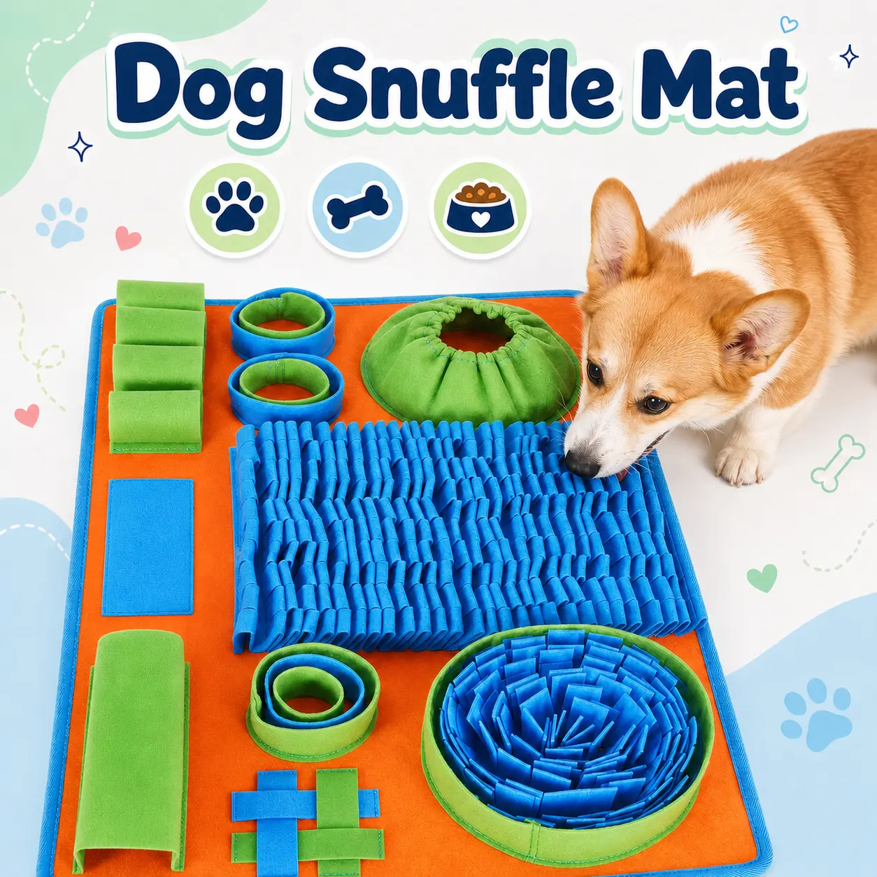 Multifunction Dog Snuffle Mat, Interactive Pet Foraging Puzzle Toy, Slow Feeder Training Mat for Stress Relief, Nose Work, Treat Hiding & Boredom Relief for Dogs