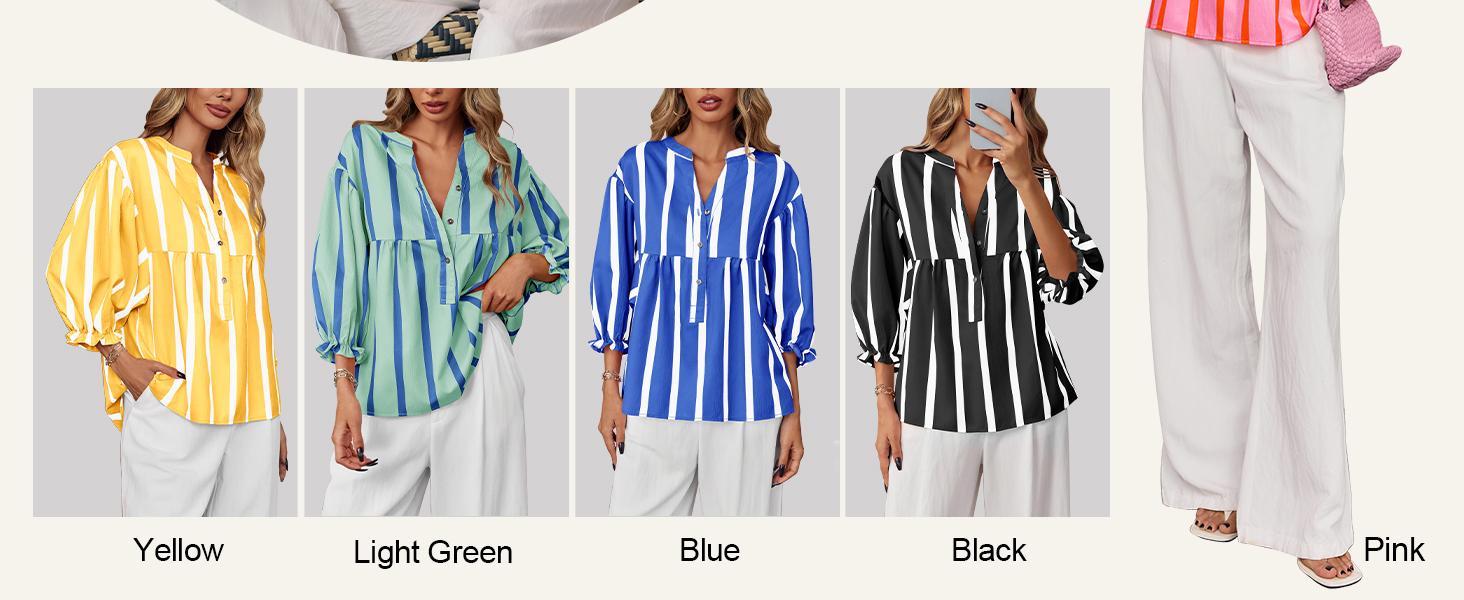 Tankaneo Womens Puff Sleeve Babydoll Tops Summer V Neck Striped Blouse Cute Casual Loose Fit Flowy Shirts Tankaneo Womens Puff Sleeve Babydoll Tops Summer V Neck Striped Blouse Cute Casual Loose Fit Flowy Shirts