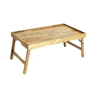 Acacia Wood Bed Tray with Stand in Natural Finish Brown - One Size