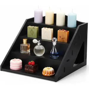 4 Tier Wood Cupcake Display Stands Retail Wooden Craft Fair Rustic Dessert Holder Rack Soap Stand for Craft Show Baby Shower Cupcakes Candy Wedding(Black)