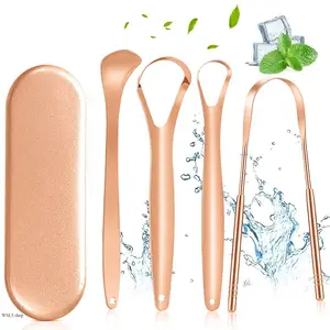 4-Pack Stainless Steel Tongue Scraper Set, Tongue Cleaner for Fresh Breath & Oral Care, Easy Grip Tongue Scrapers with Travel Case for Adults Kids Daily Hygiene