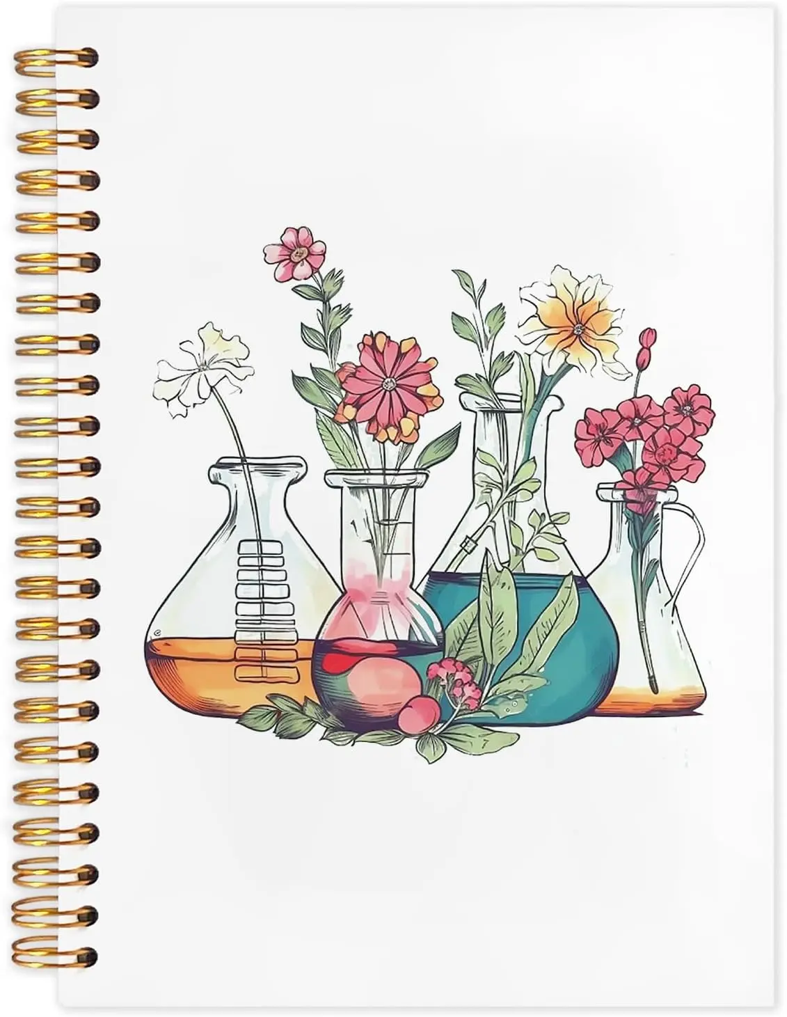 Science Teacher Gifts, Floral Beakers Notebook Journal, Chemistry Biology Teacher Gifts, Science Teacher Appreciation Gifts, Hardcover Spiral Notebook 5.5x8.3 Inch