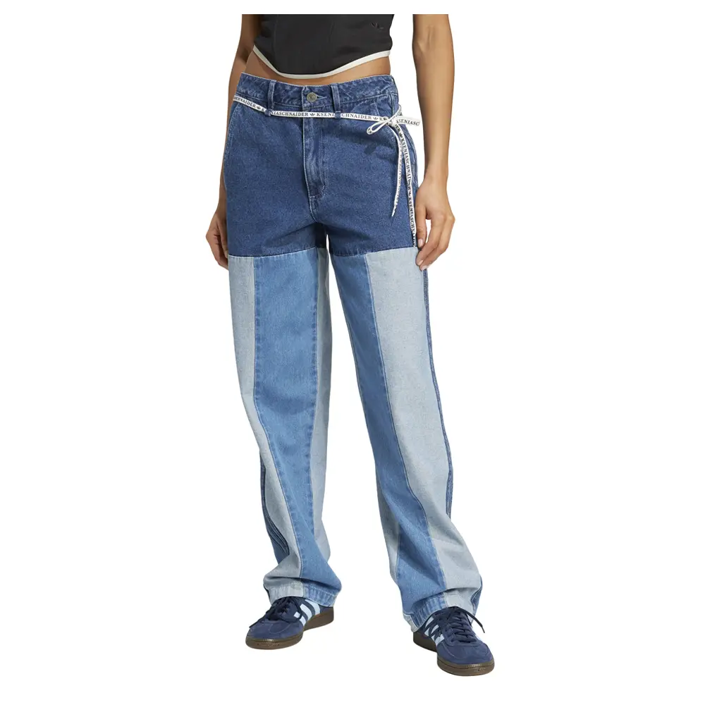 adidas Womens Kseniaschnaider Patchwork Straight Leg Jeans Casual Pants Casual - Blue