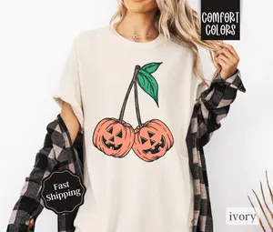 Pumpkin Cherries Shirt Comfort Colors, Womens Fall Pumpkin Shirt, Womenswear Oversized Crewneck Sweatshirt, Hoodie, Comfort Colors