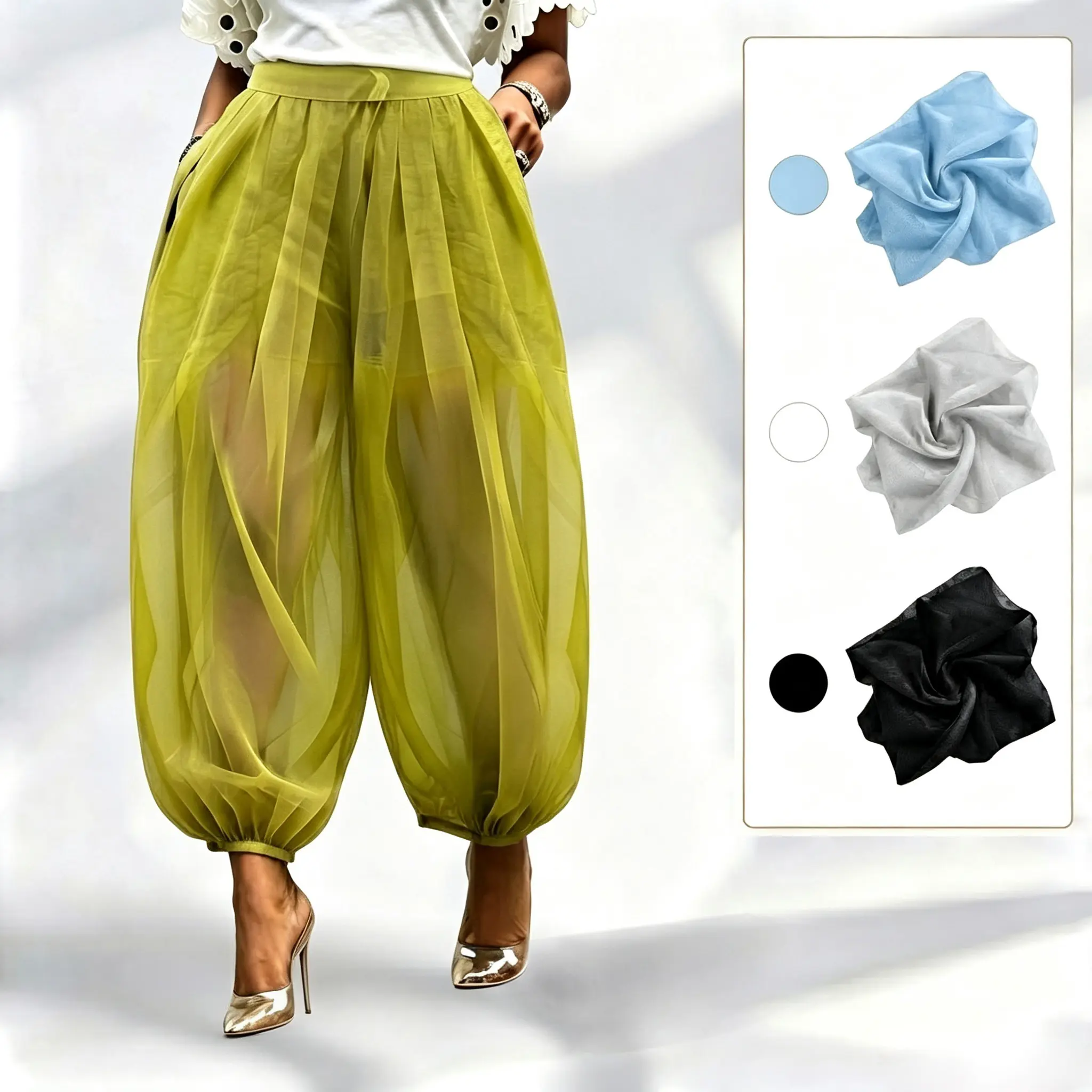 Women's Sheer Mesh Balloon Pants, Plain 4-Color Baggy Harem Cut High Waisted Pleated Harem Pants with Built-in Shorts, Lightweight Wide Leg Baggy Trousers, Flowy Beach Cover Up Pants for Summer Vacation, Boho Casual Streetwear
