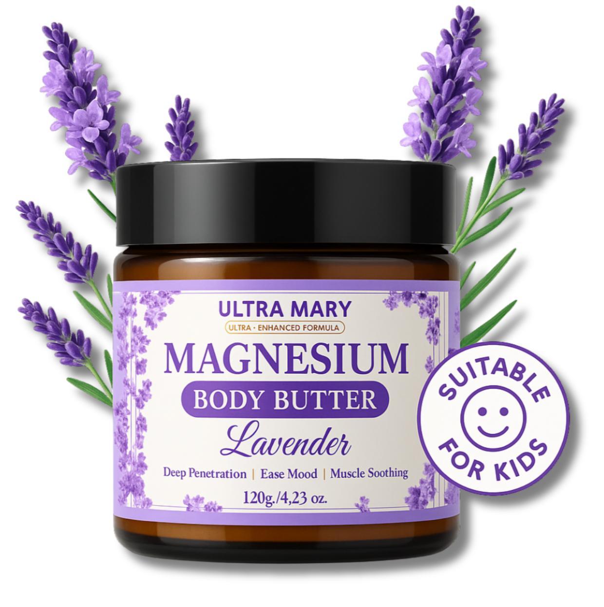VIRAL Magnesium Body Butter 4.23oz – Nighttime Lavender Cream – Natural & Vegan Lotion with Shea Butter, Jojoba Oil, Coconut Extract & Dandelion – Topical Relief for Muscle Tension – Kid-Friendly Soothing Moisturizers