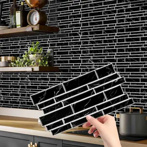 Classic Black Mosaic Self-adhesive Tile Sticker, Retro Marble Vinyl Bathroom Kitchen Home Decor, DIY Seamless Splicing Sticker