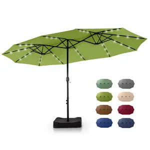 PHI VILLA Double-Sided Outdoor Patio Umbrella 15 ft Large with Crank, Steel Pole Metal Frame Includes Base, Easy to Clean, Sunshade Canopy, Ideal Gift for Home