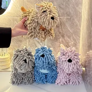 Chenille Doggy-Shaped Hand Towel Soft Chenille Wall-Mounted Available in Various Colors Perfect for Kitchen & Bathroom Use Children Friendly