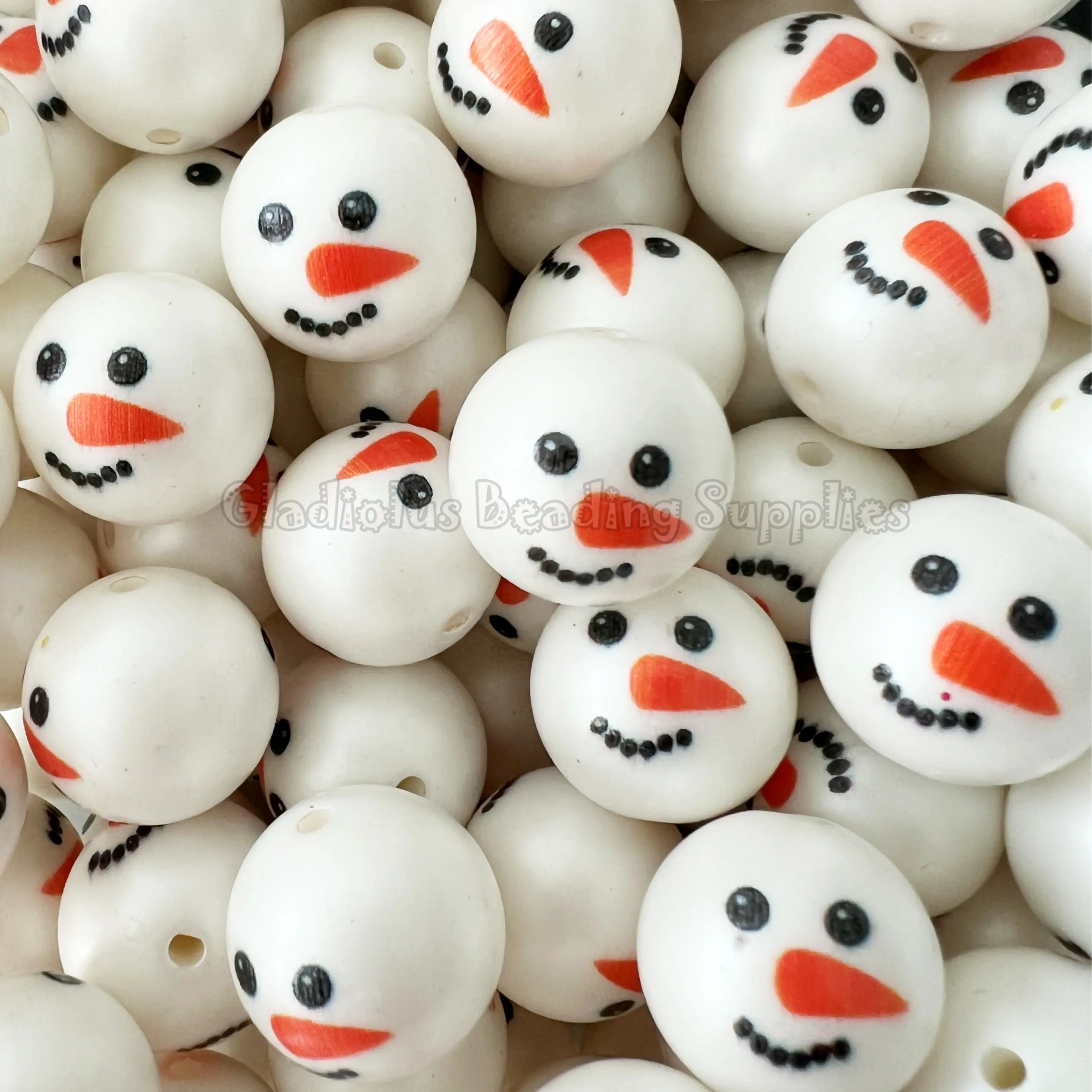 20mm Snowman Christmas Print Acrylic Bead, Christmas Beads, Bubblegum, Chunky Round, Gumball, Beading Supplies, Christmas big beads, Merry Christmas, Santa Beads