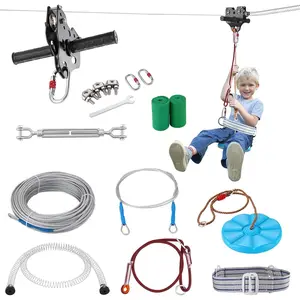 Father's Day Gift VEVOR Zip line Kits for Backyard,160ft Zip line Kit for Kids and Adult Up to 330 lb, Included Swing Seat, Ziplines Brake, and Steel Trolley, Outdoor Playground Equipment