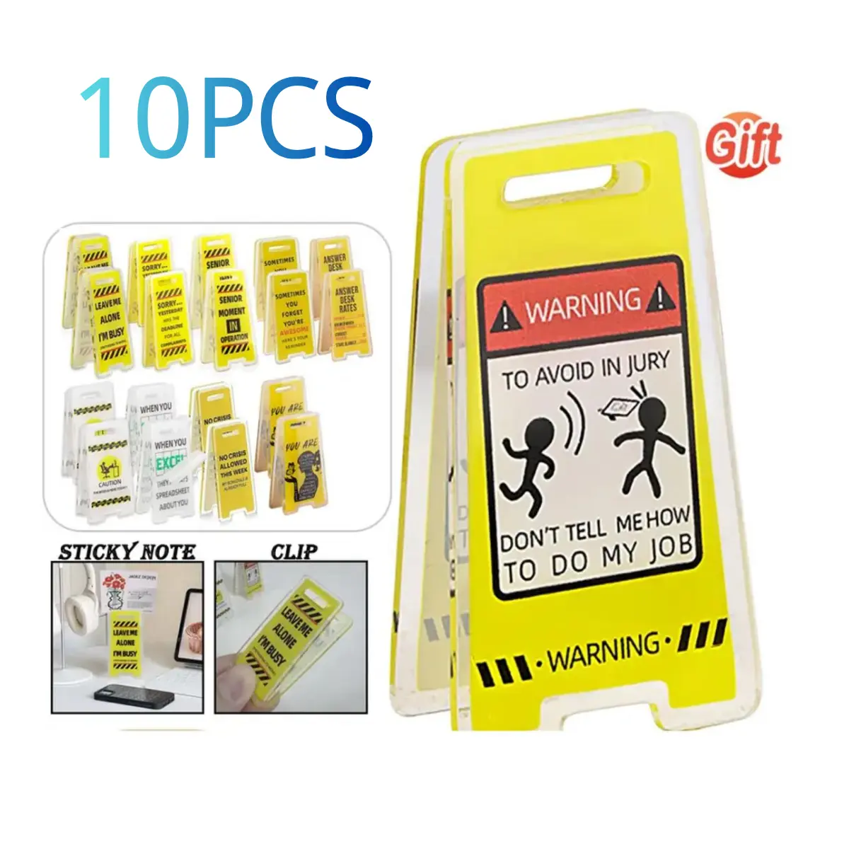 10Pcs Funny Rectangle Acrylic Desktop Status Signs - 1.18x2.36in, with Desk Message Clips & Waterproof Labels, Office Inspo All-Seasons White Elephant Gifts for Colleagues, Home Decor Plaques, Adults