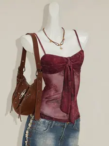 Glamine Women's Paisley Print Y2K Vintage Pleated Camisole Top,Red Tops For Women