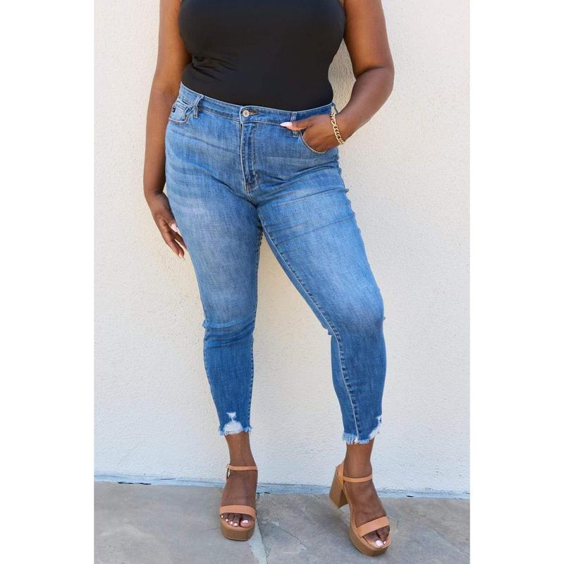 Kancan Lindsay Full Size Raw Hem High Rise Skinny Jeans