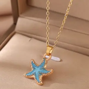 Stainless Steel Blue Starfish Necklace