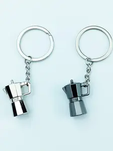 Creative 3D Mocha Pot Keychain Set, Unique Gift Coffee Cup Key Chain Bag Charm, Home Gift Key Ring, 2pcs Combination