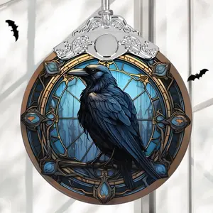 Christmas Stained Glass Ornament, Christmas Tree Decorations, Unique Holiday Ornament Gift Idea - Crow in The Dark