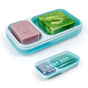 Double Slot Self Draining Soap Dish - for Bathroom Shower, Bathtub & Sink, Perfectly Fits  Shampoo Conditioner Bars and Dr. Squatch Soap Bar, Keeps Bars Dry (Light Blue)