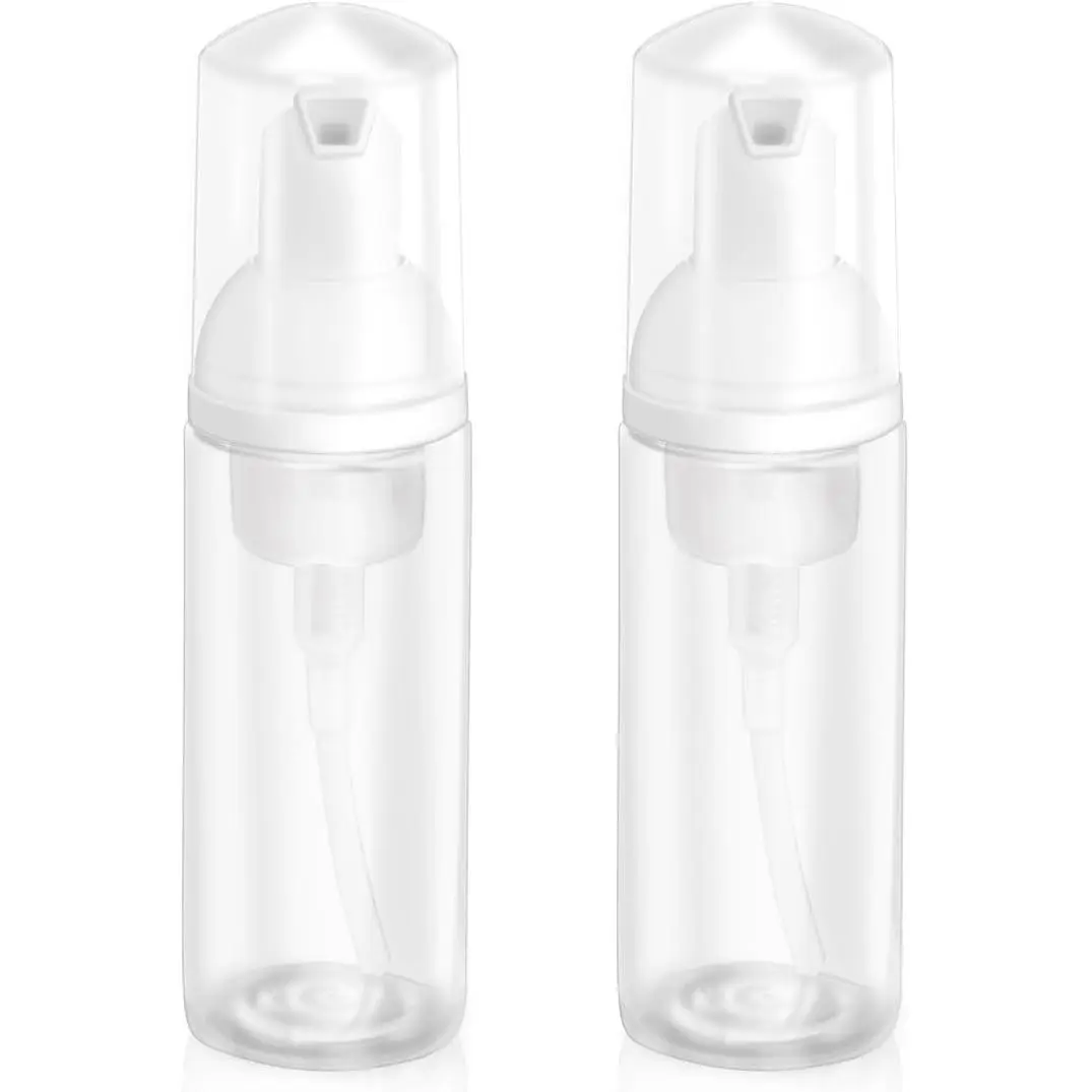 Compact Portable Lightweight 2oz/60ml Empty Plastic Foaming Pump Bottle Set (2Pcs) - On-the-Go Travel Dispenser for Hand Soap, Shampoo