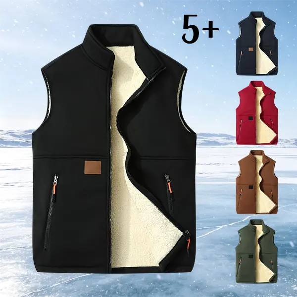 Men’s winter fleece-lined warm vest, sleeveless with full zipper closure and zippered pockets, available in multiple colors.,sohochic