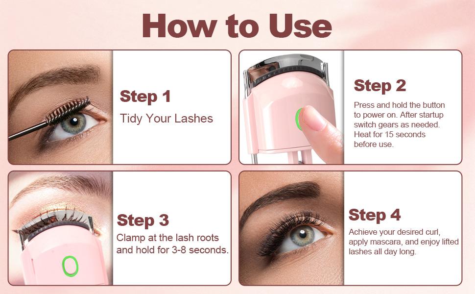 Heated Eyelash Curler Fast Heat up Within 15s, Electric Eyelash Curlers with 2 Temperature Modes for 24H Long-Lasting Eyelash Curls, Type-C Rechargeable Lash Curler, Quick Natural Curling Eye Lashes