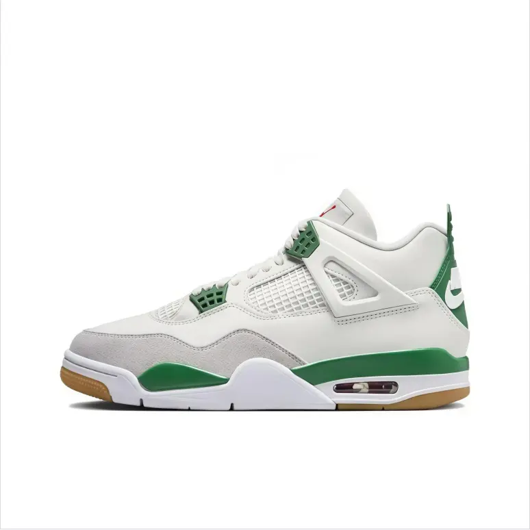Off-white pine green gum outsole retro mid-top sneakers, earth tone unisex hype street kicks, soft suede breathable upper, heel air cushion unit, vintage skate trainers, viral streetwear athletic footwear, daily casual walking sports shoes