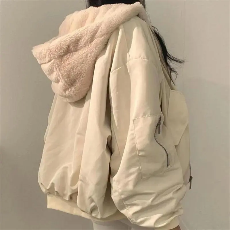 Both Sides Thicken Coat New Zipper Hooded Women Winter Jacket Oversized Elegant Solid Fashion Warm Coats Casual Ladies Outerwear