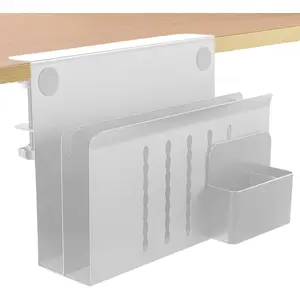 2 Tier Desk Side Storage, Under Desk Laptop Holder with  Pen Holder, Clamp on Table Organizer, No Drill Hanging Table Organizer for Office and Home Fits Flat Edge 0.3" to 2.3"