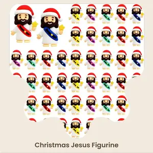 50 PCS Christmas Mini Jesus Figures in bulk, Santa Hats & Stars Design, Christmas Stocking Stuffers, with Jesus Love You Figurines to Hide and Seek, for Religious Party, Sunday School Baptism Gifts, Than