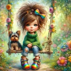 DIY Diamond Arts Colorful Painting Kit, Swing & Dog Pattern Diamond Arts Colorful Painting without Frame, DIY Decorative Art Picture for Beginner Artwork