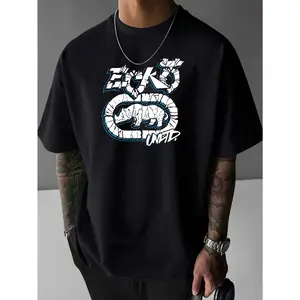 Ecko Unltd Classic Rhino Logo Men's Fashion Loose Fit Round Neck T-Shirt Casual Daily Short Sleeve Tee with Letter Pattern Print Versatile Ins Style Summer Essential Menswear Top Streetwear