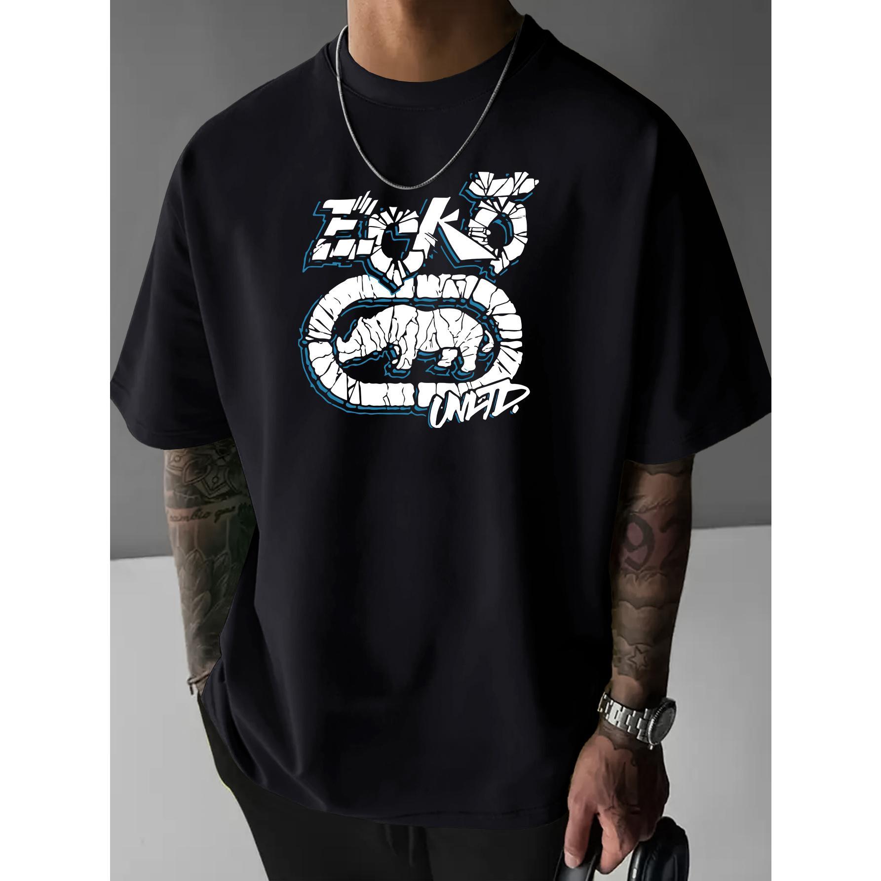 Ecko Unltd Classic Rhino Logo Men's Fashion Loose Fit Round Neck T-Shirt Casual Daily Short Sleeve Tee with Letter Pattern Print Versatile Ins Style Summer Essential Menswear Top Streetwear