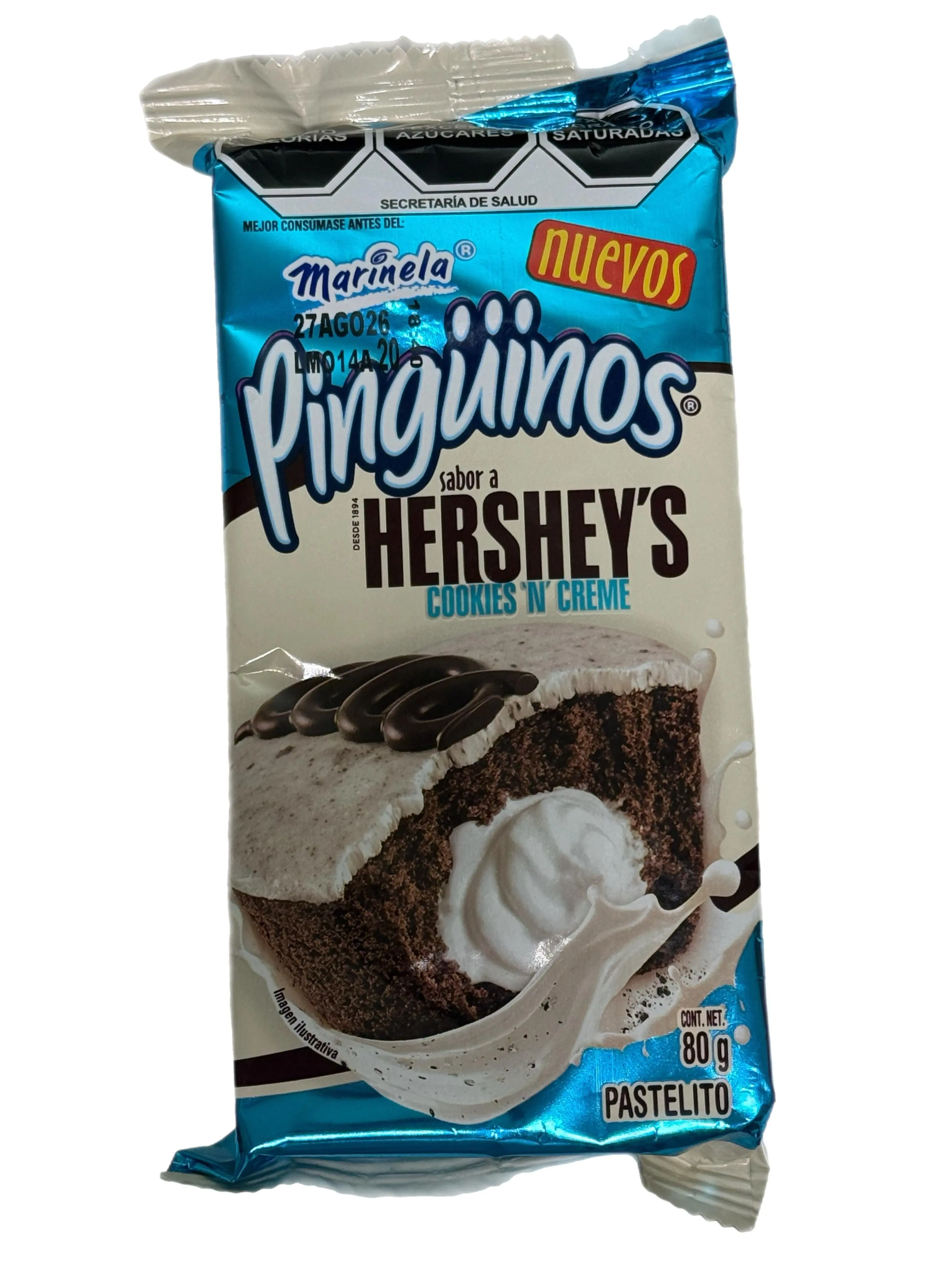 Marinela Pingüinos Sabor a Hershey's Cookies 'N' Creme – Chocolate Snack Cakes with Cookies 'N' Creme Flavored Creme Filling and Chocolate Coating – 80 g (2.82 oz)