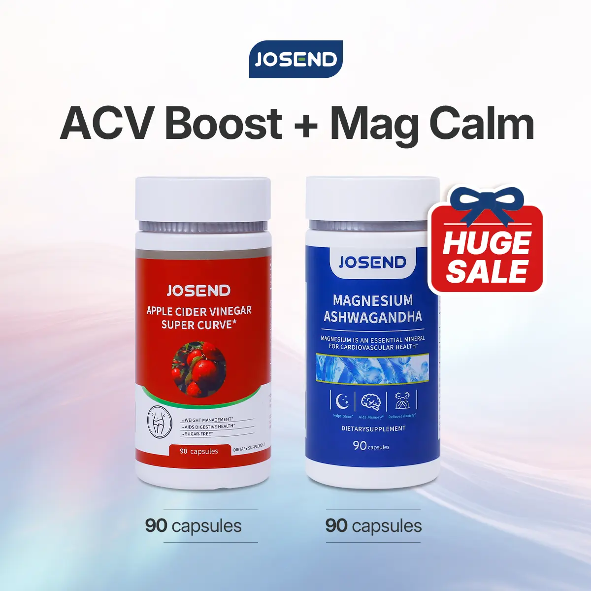 JOSEND ACV Boost + Mag Calm Duo | 24-Hour Wellness Duo | AM & PM Daily Support Kit | ACV & Magnesium Capsules with Ashwagandha, Turmeric & Vitamin D3 | Non-GMO & Sugar-Free | 2-Bottle System
