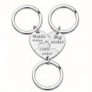Puzzle Piece Keychain Set of 3 – Interlocking Puzzle Keychain for Best Friend Couple Family, Custom Engraved Available, 2-in-1 Keychain & Necklace