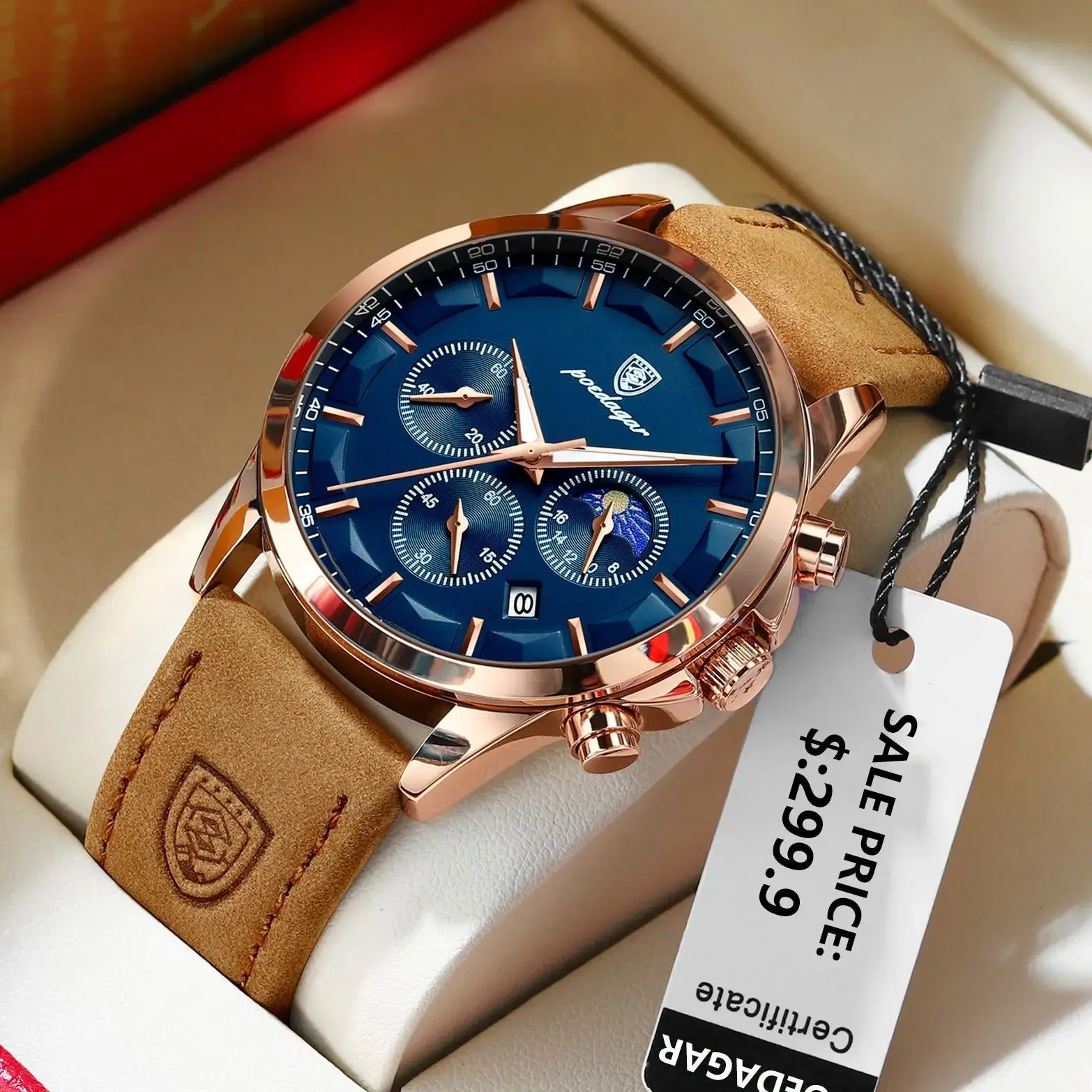 POEDAGAR 928 Men's Luxury Sport Watch - Leather Band, Luminous, Diver, 3ATM, Auto Date