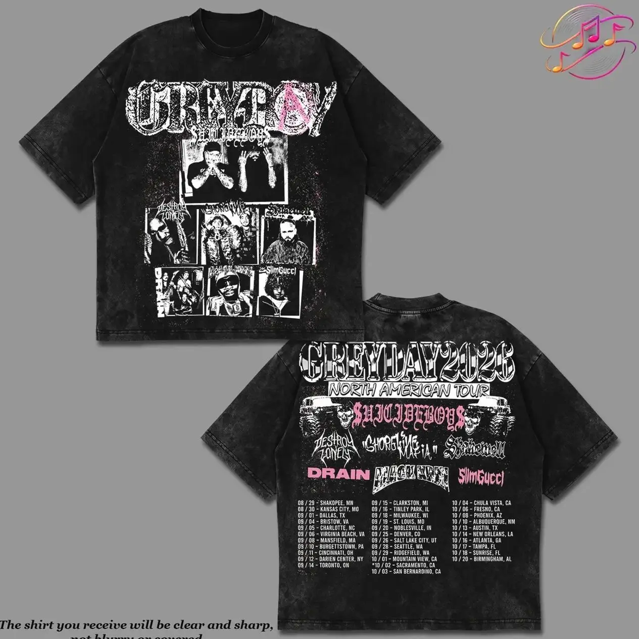 $uicideboy$ Grey Day 2026 North American Tour Graphic Premium Acid Washed Cotton T-Shirt For $uicideboy$ Fans, G59 Destroy Lonely Hip-Hop Shirt, G59 Album Merch, G59 Fan Graphic Tee, Concert Music Outfit B0U
