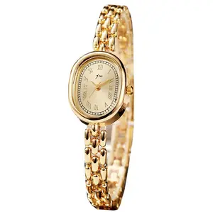 Women’s Bracelet Watch Small Face – Elegant Oval Quartz Analog Wristwatch with Metal Link Band, Gold & Silver Options, Slim Roman Numeral Dial Dress Watch for Ladies (Gold)
