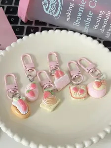 6pcs Cute Delicate Strawberry Cake Keychain, Pink Girly Bag Charm, Girlfriend/Best Friend , Student Accessory Car Accessories Christmas Gift Ideas Bag Accessories Lanyards With Id Holder Bag Charms Gifts For Mother Graduation And Teacher