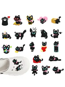 20Pcs Cute Cat Series PVC Shoe Accessories, Detachable Waterproof DIY Decoration, Unique Personalized Shoe Decorations