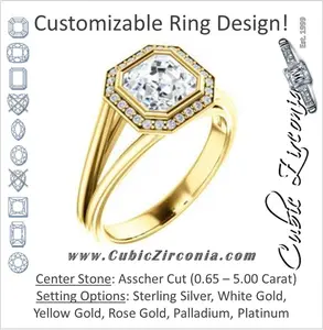 Cubic Zirconia Engagement Ring- The Mackenzie (Customizable Asscher Cut Bezel-set Split band with Halo)