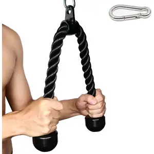 Tricep Rope 27 & 36 Inches,Fitness Attachment Cable Machine Pulldown Heavy Duty Coated Nylon Rope with Solid Rubber Ends & Carabiner Hook