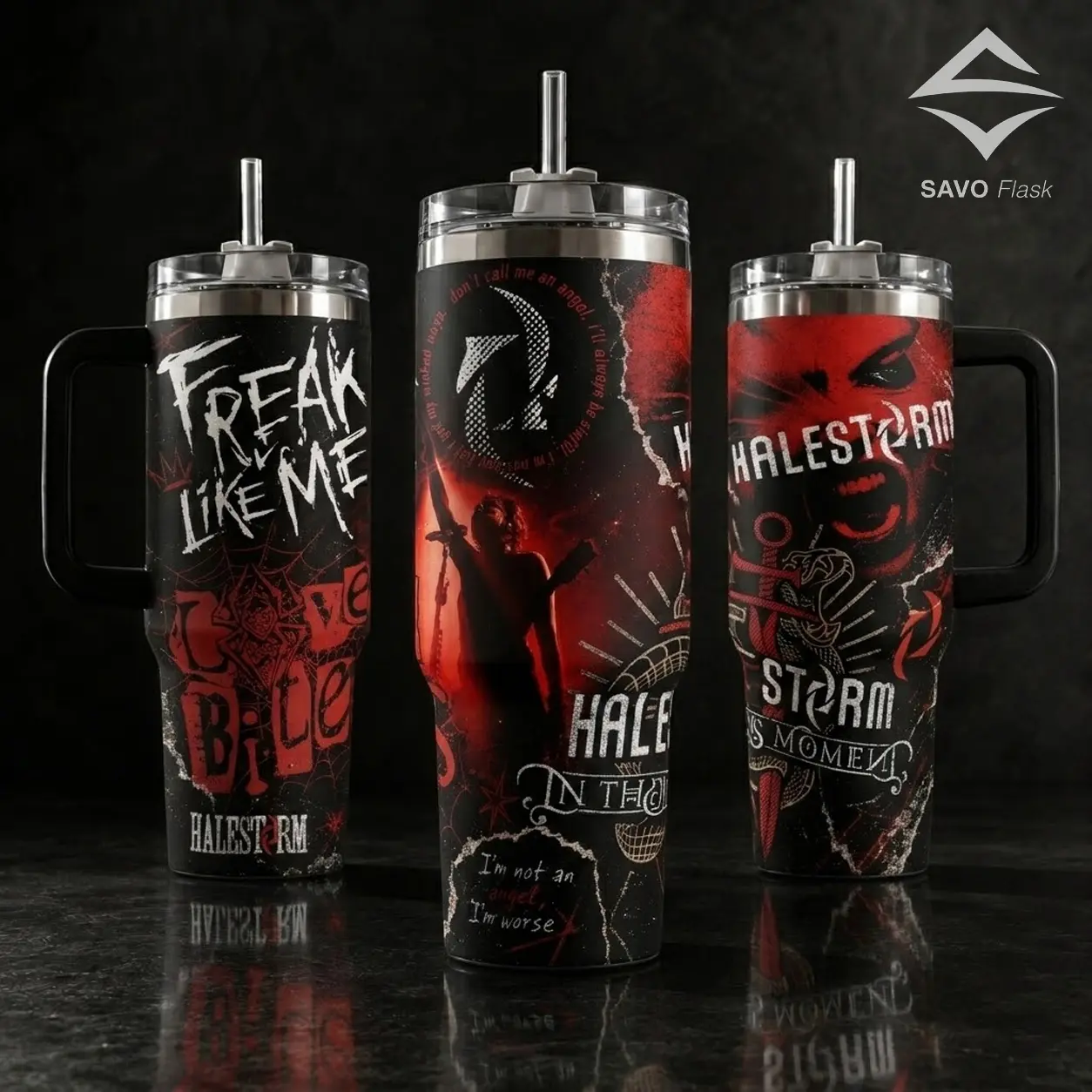 Halestorm Tumbler 20oz 40oz with Handle Stainless Steel Insulated Travel Mug Freak Like Me Love Bites Rock Band Merch Gift for Music Lovers Hard Rock Heavy Metal Gothic Aesthetic Water Bottle with Straw