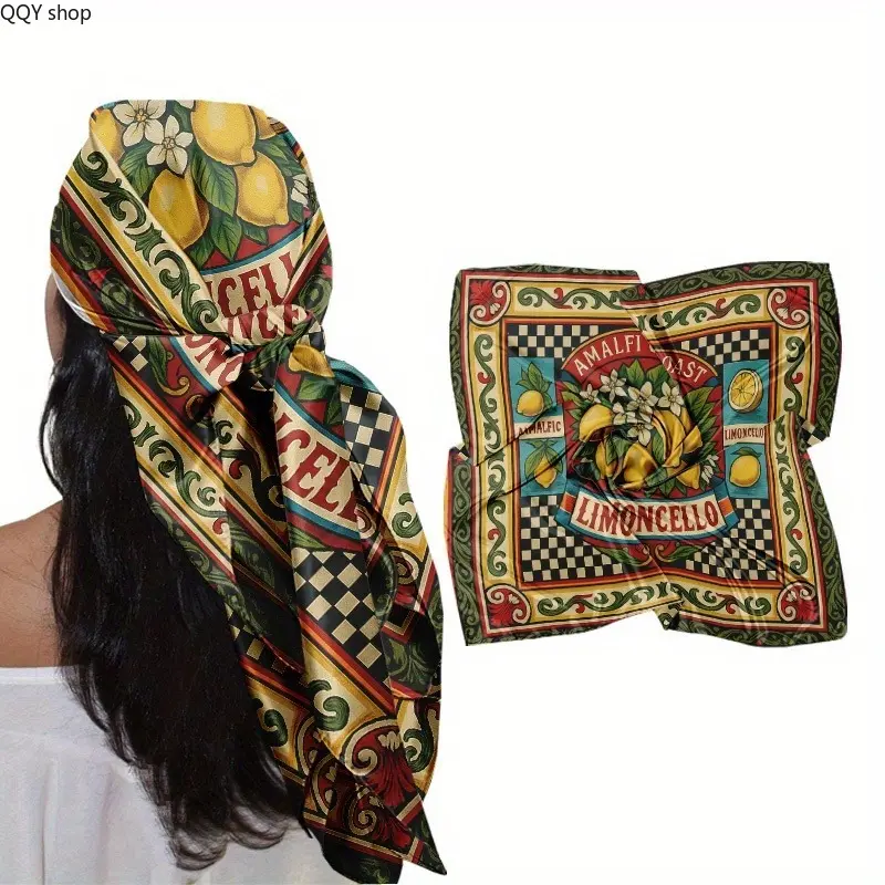 Amalfi Limoncello Print Square Scarf, Soft Breathable Multi-Use Head Wrap Bandana, Italian Coastal Style Fashion Accessory, Lightweight Stylish Scarf for Women Daily Wear, Summer Vacation, Beach Trips and Mediterranean Outfit Styling