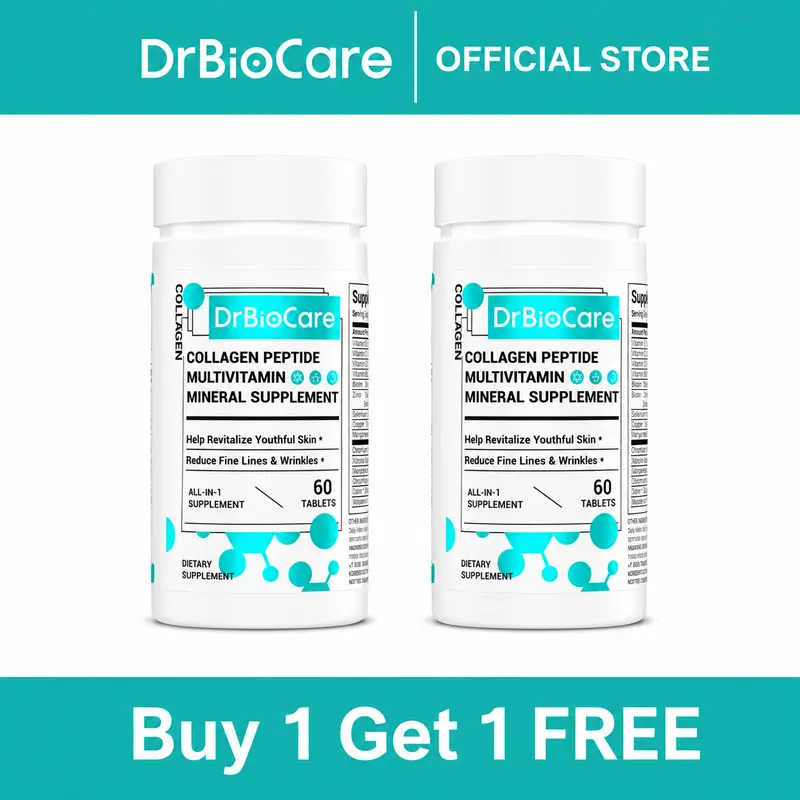 [BXGX FREE] DrBioCare Peptides Collagen Supplement Tablets - with D3, C, E, B Vitamins, Minerals & Probiotics, Peptides Collagen Supplements