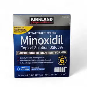 Kirkland Signature 5% Minoxidil Topical Solution for Men, Hair Growth Treatment, Unscented, 6-Month Supply (6 x 60 mL)