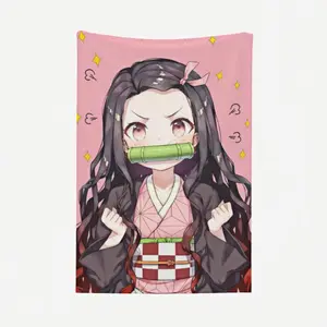 For Demon Slayer Fans & Teens Ultra Soft Plush Nezuko Kamado Classic Pink Kimono Bamboo Mouthpiece Print Throw Blanket Anime Icon Essential Cozy Bedroom Lounge Decor