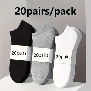 20 Pairs of Men's Short Boat Socks, Breathable, Comfortable, Simple and Fashionable Sports Socks, Suitable for Outdoor Fitness, Basketball and Running Menswear Spandex