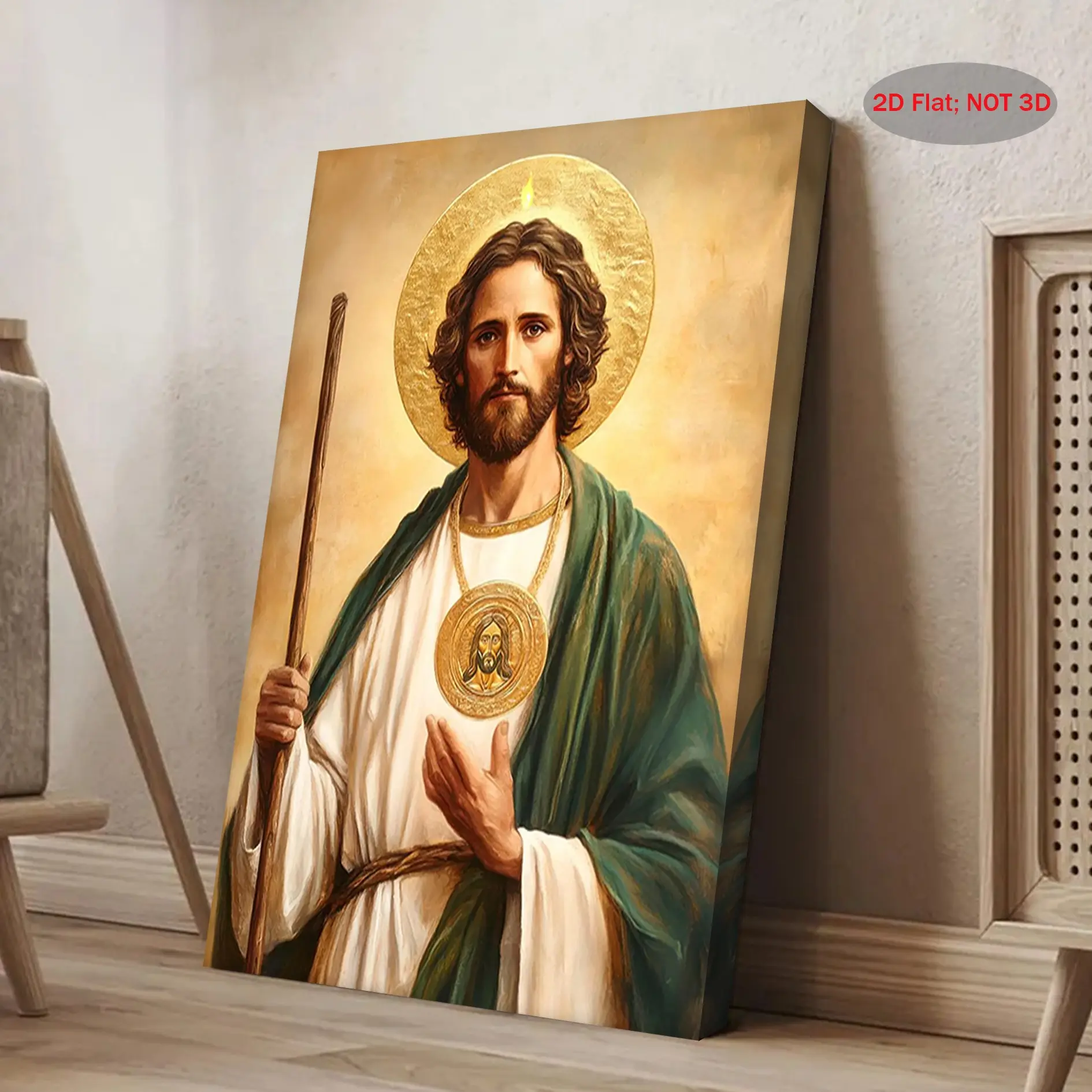 2D Flat, 1pc Saint Jude Thaddeus Canvas Art Print - Vintage Christian Wall Decor, Patron Saint of Desperate Causes, 11.8x15.7 Inch Wrapped Canvas Frame, Ready to Hang for Bedroom, Living Room, Kitchen, Bathroom - Holiday & Family Gift, 2D Flat